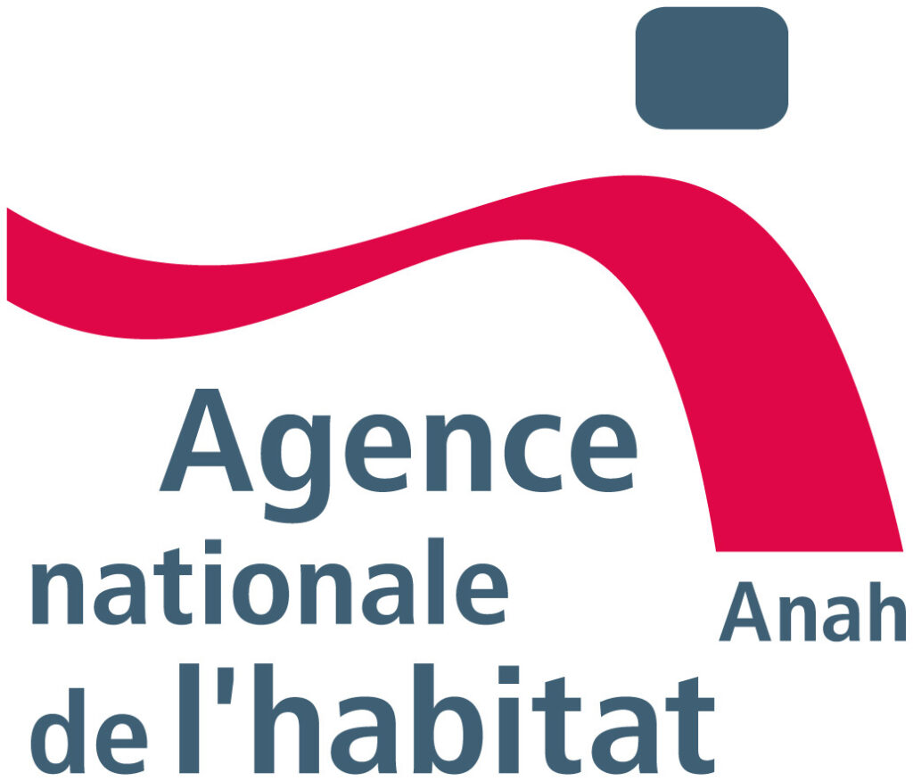 logo de l'ANAH Agence nationale de l'habitat représentée par une courbe rouge surmontée d'un carré bleu aux bords arrondis